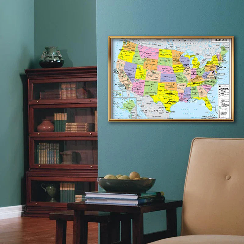 Wanddecoratie wereld kaart in natuurlijke tinten