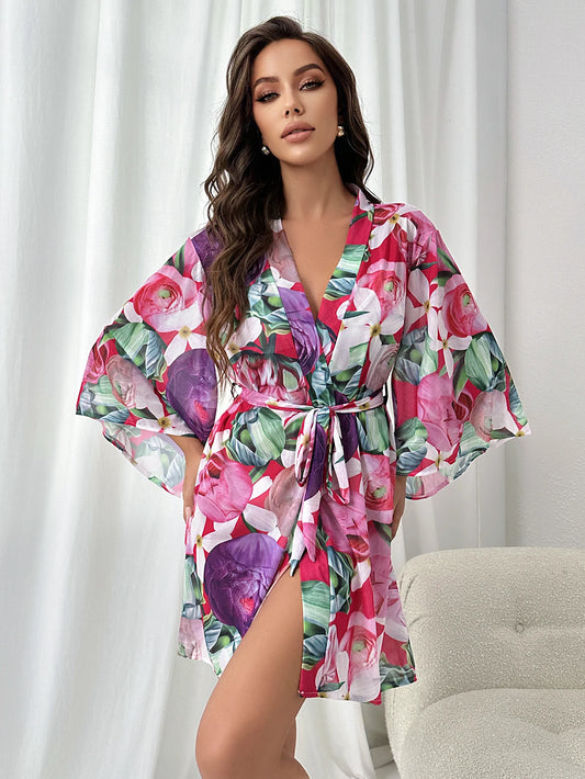 Ochtendjas dames katoen met bloemenprint voor een zomerse uitstraling