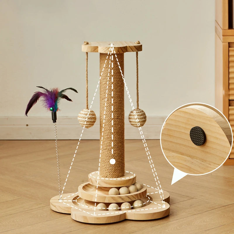 Houten kattenpaal met moderne vormen – Minimalistische charme