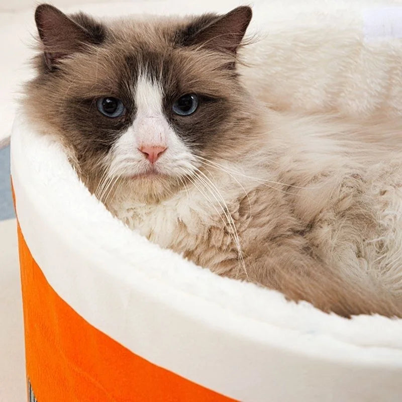 Ronde kattenmand groot met pluche – Zacht en warm