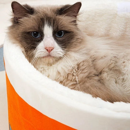 Ronde kattenmand groot met pluche – Zacht en warm
