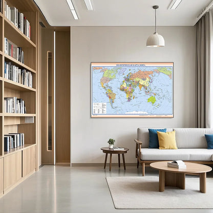 Wereldkaart in zwart op wit canvas – Minimalistisch chic