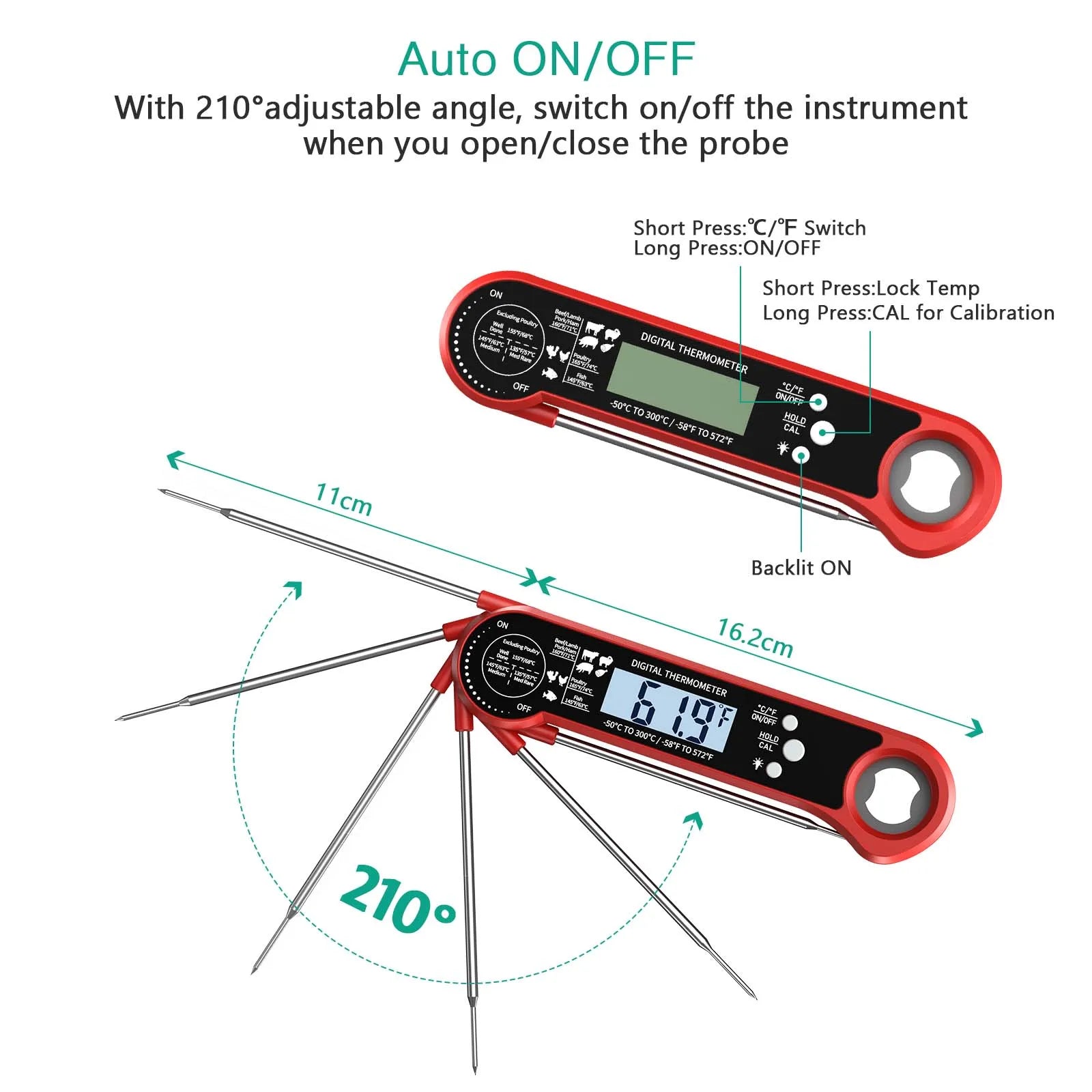 Multifunctionele thermometer voor vlees en vis