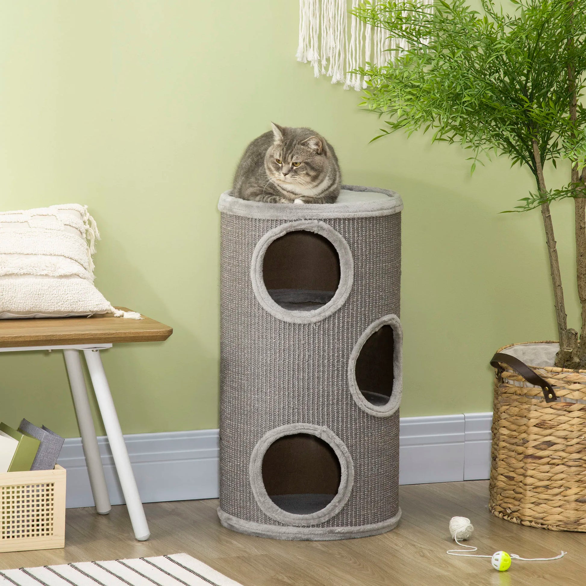 Moderne muurkrabpaal met zitvlak – Voor actieve katten