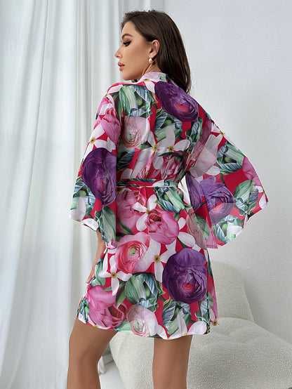 Ochtendjas dames katoen met bloemenprint voor een zomerse uitstraling