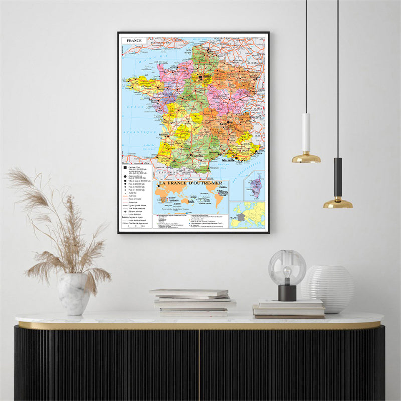 Wanddecoratie wereld kaart in natuurlijke tinten