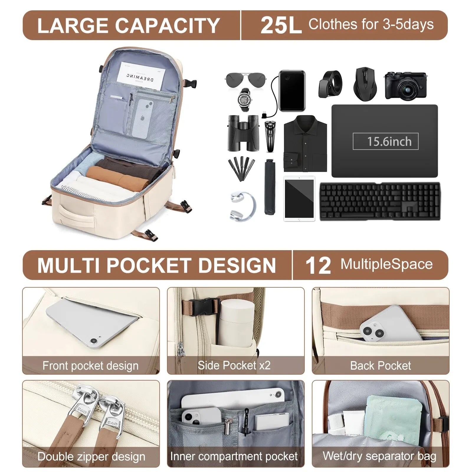 Handbagage rugzak met extra draaglus