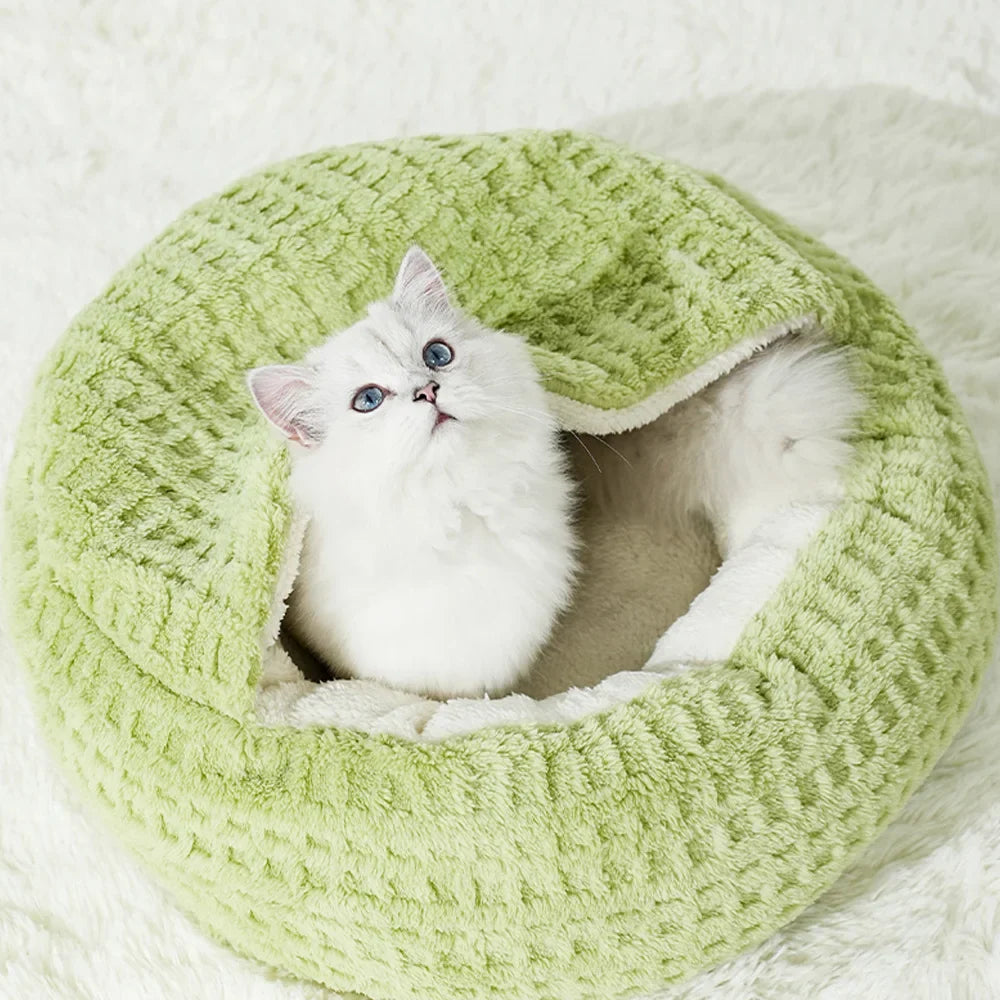 Ronde kattenmand groot met pluche – Zacht en warm