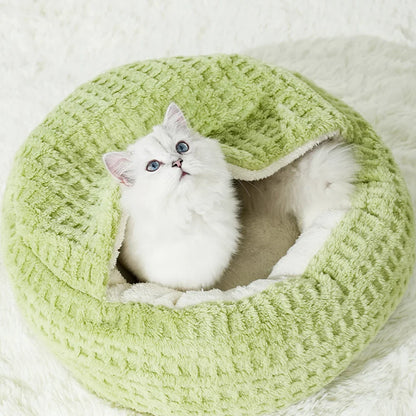 Ronde kattenmand groot met pluche – Zacht en warm