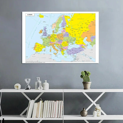 Wanddecoratie wereldkaart met linnen structuur