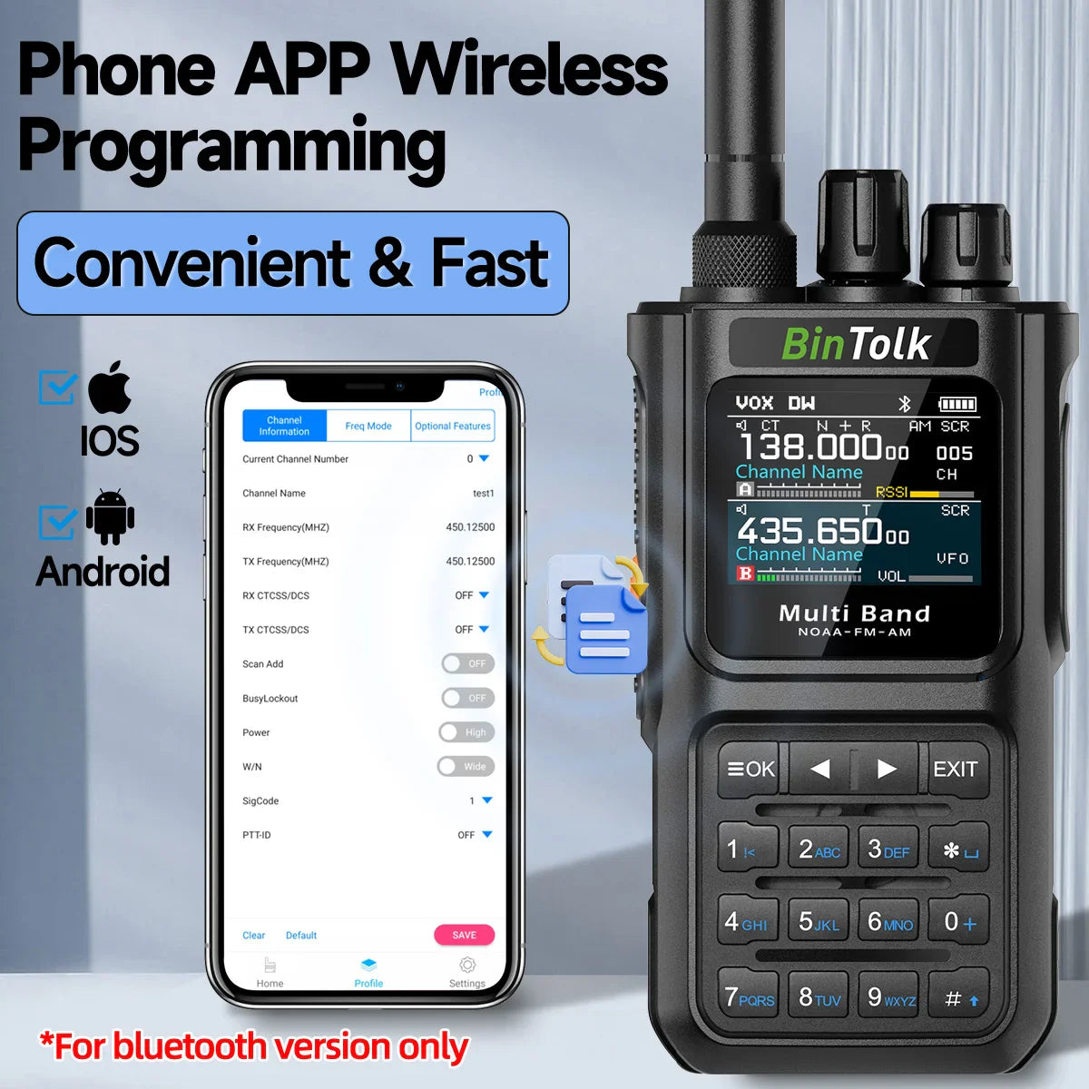Walkie talkie met riemclip en volumeknop