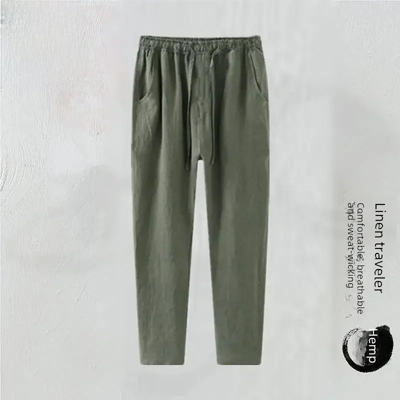 Linnen broek man met elastiek aan de enkel – Sportieve look