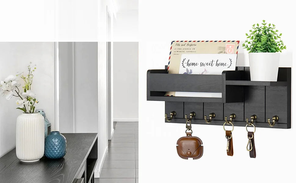 Decoratie woonkamer accessoires - Muurrek met haken en opbergvakken voor een georganiseerde entree
