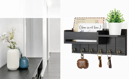 Decoratie woonkamer accessoires - Muurrek met haken en opbergvakken voor een georganiseerde entree