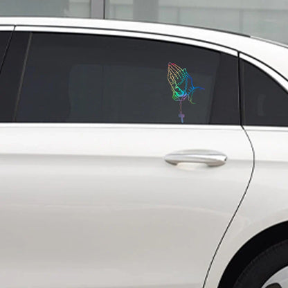 auto stickers - regenboog biddende handen met rozenkrans voor persoonlijke expressie