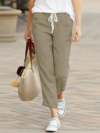 H&M linnen broek dames cropped model – Luchtig en modern