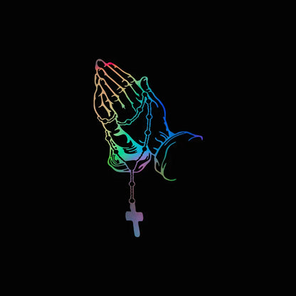 auto stickers - regenboog biddende handen met rozenkrans voor persoonlijke expressie
