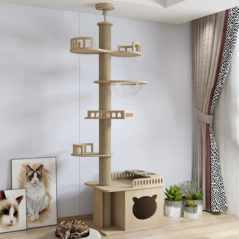 Houten kattenpaal met hangmat – Natuurlijk en rustgevend