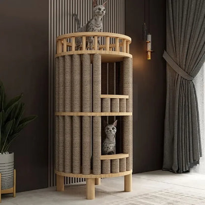 Houten kattenpaal met hangmat – Natuurlijk en rustgevend