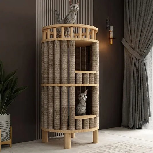 Houten kattenpaal met hangmat – Natuurlijk en rustgevend