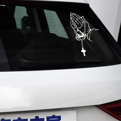 auto stickers - regenboog biddende handen met rozenkrans voor persoonlijke expressie
