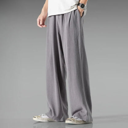 Linnen broek mannen met gerafelde zoom – Trendy afwerking