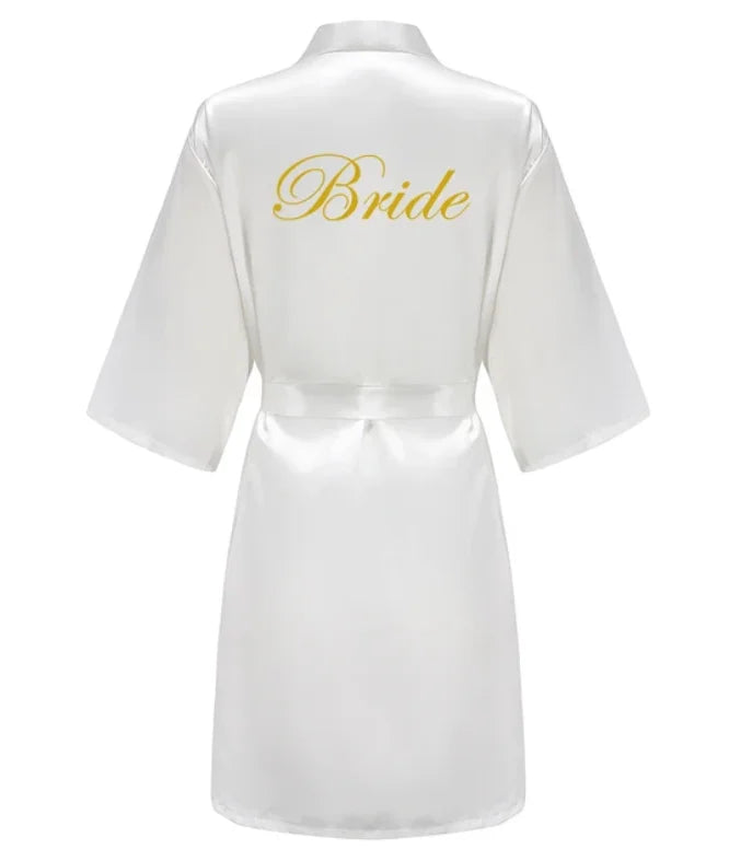 Ochtendjas dames zomer - Elegante zijde met gouden opdruk voor bruiloft