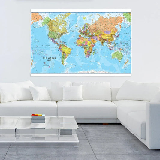 Wereld kaart in aquarelstijl – Kleurrijk en artistiek