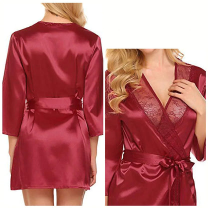 Ochtendjas voor dames - Zwarte zijde met kant voor een elegante ochtend