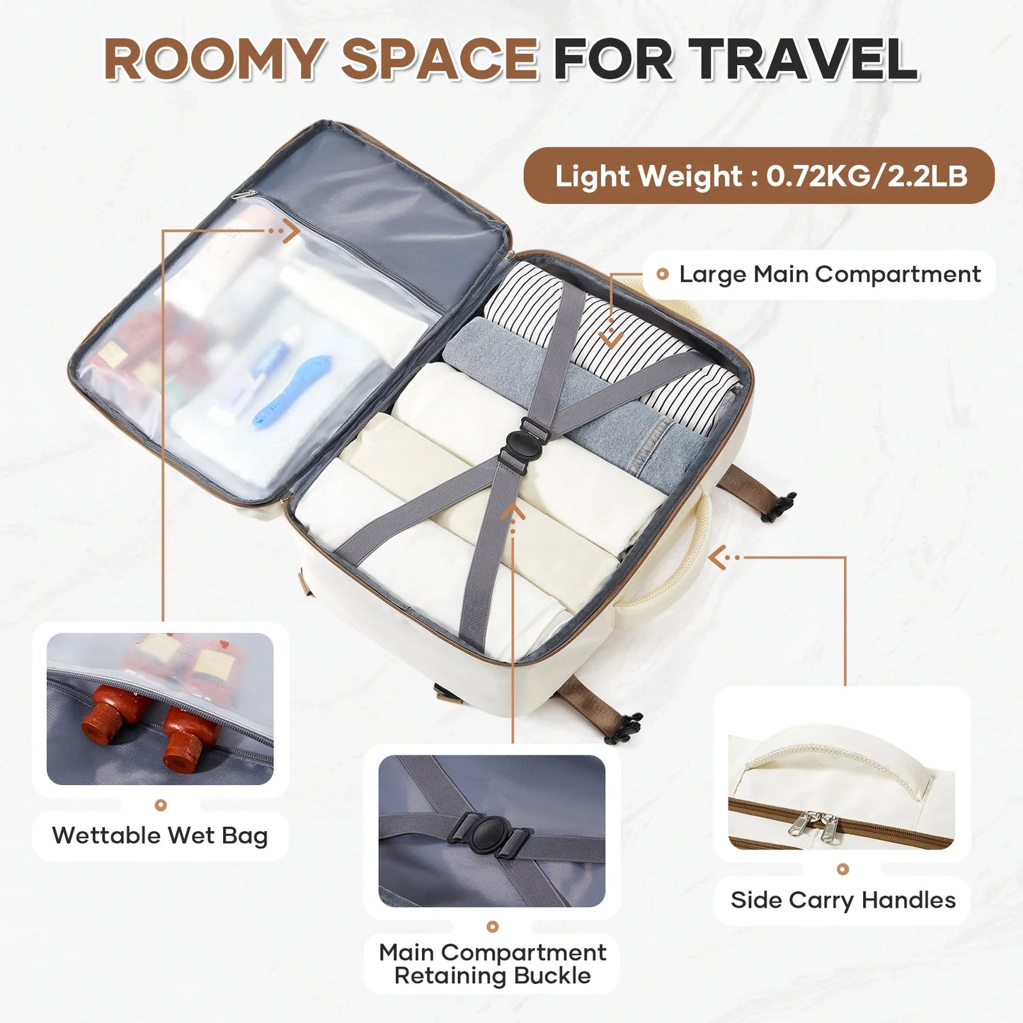 Rugzak als handbagage met compressieriemen
