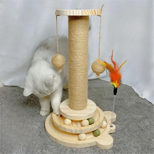 Houten kattenpaal met hangmat – Natuurlijk en rustgevend
