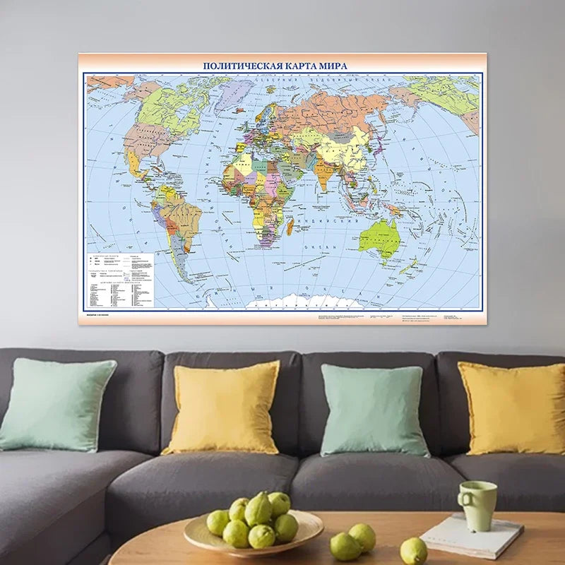 Wereldkaart met reliëf – Voelbare details op de muur