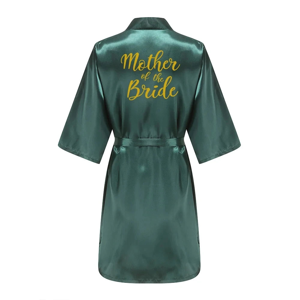 Ochtendjas dames zomer - Elegante zijde met gouden opdruk voor bruiloft