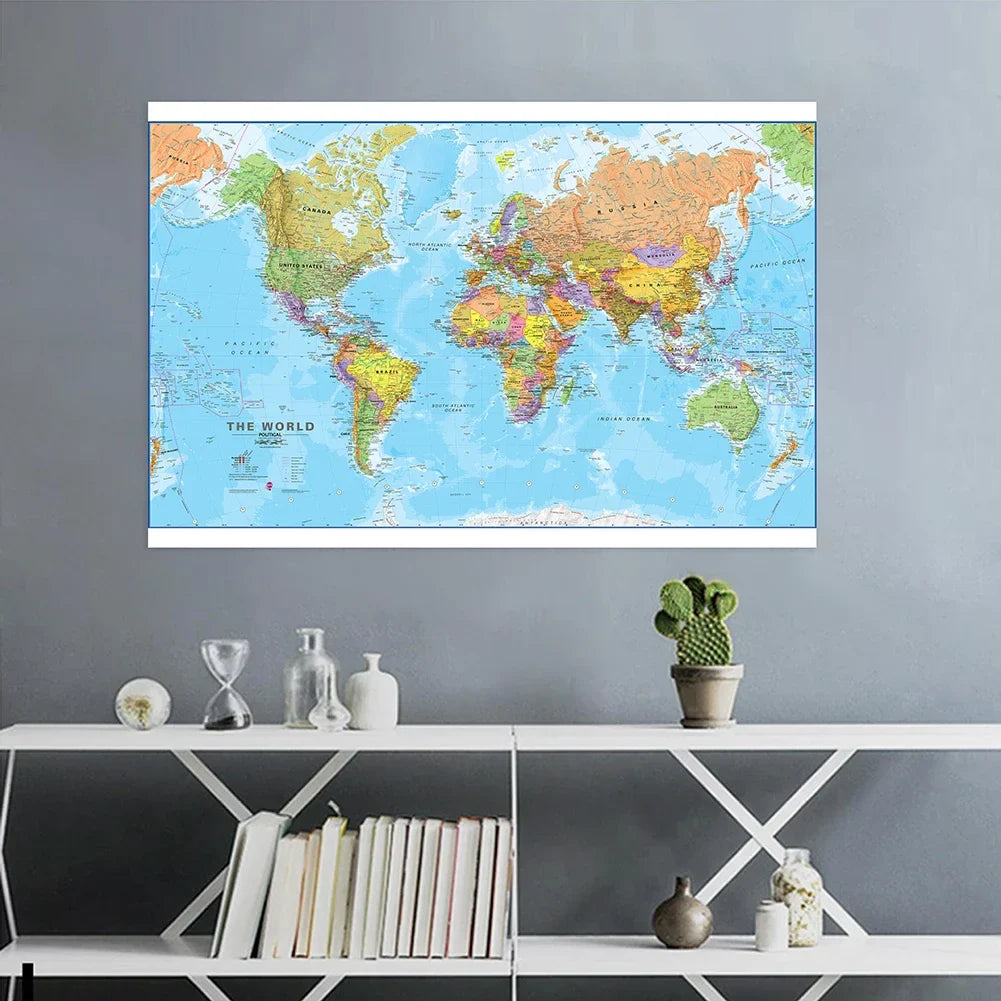 Wereldkaart met reliëf – Voelbare details op de muur
