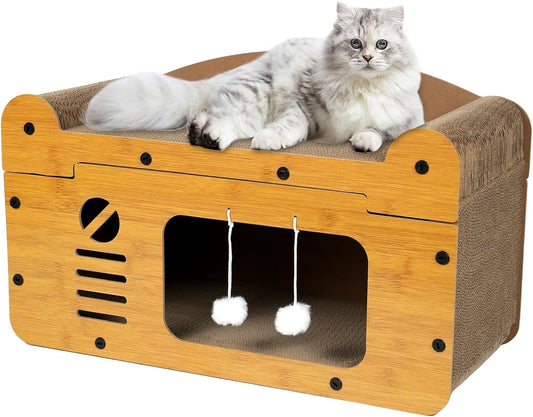 Luxe houten kattenpaal met pluche – Warmte en stijl