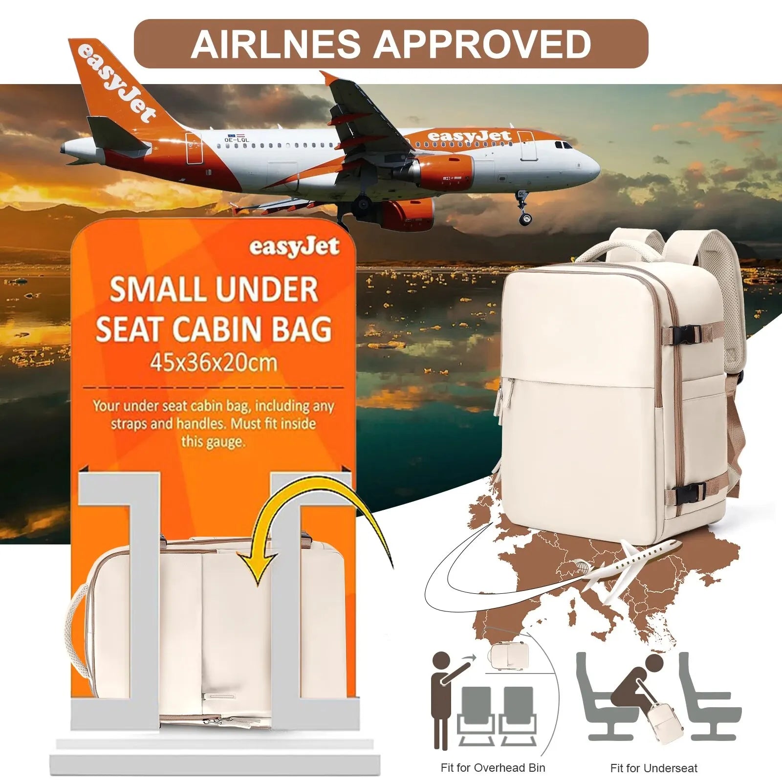 Handbagage rugzak 40x30x20 – Voldoet aan Ryanair-normen