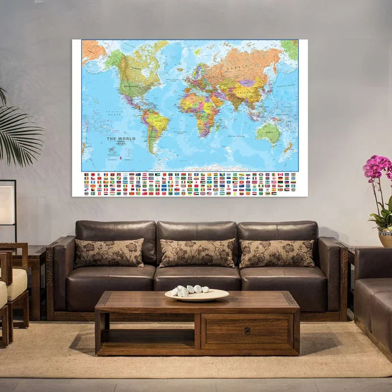 Wanddecoratie wereldkaart in XL formaat