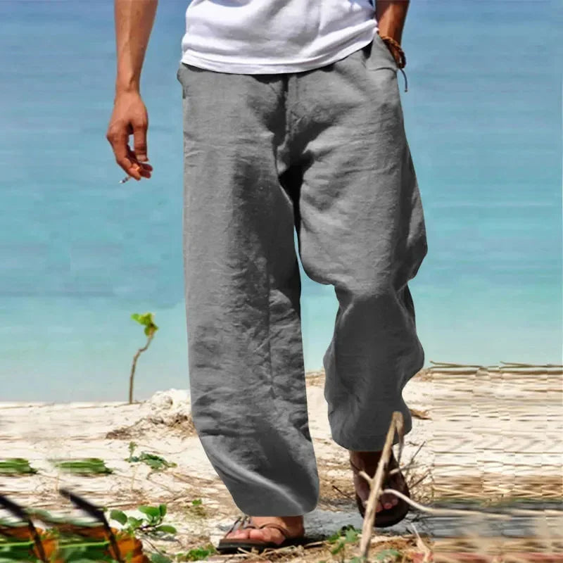 Linnen broek mannen met gerafelde zoom – Trendy afwerking