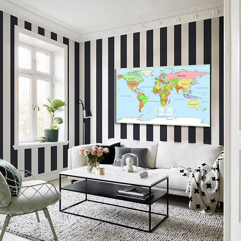 Wereldkaart in zwart op wit canvas – Minimalistisch chic