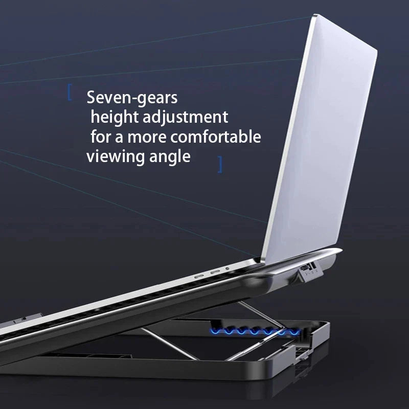 Laptop standaard met ruimte voor accessoires