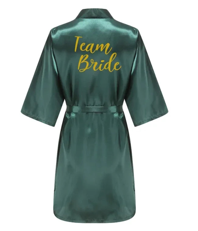 Ochtendjas dames zomer - Elegante zijde met gouden opdruk voor bruiloft
