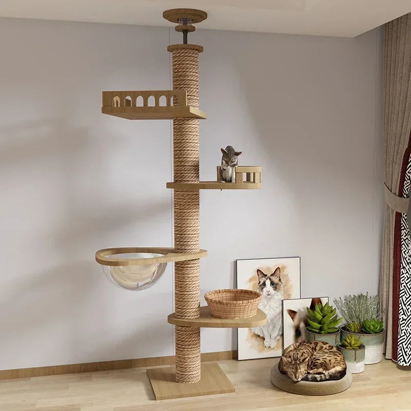 Houten krabpaal met ligplek – Natuurlijke luxe