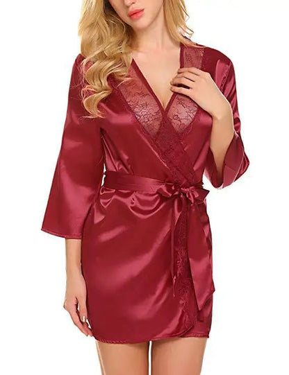 Ochtendjas voor dames - Zwarte zijde met kant voor een elegante ochtend