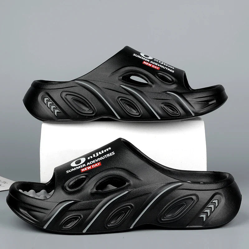 Heren slippers met leren voetbed