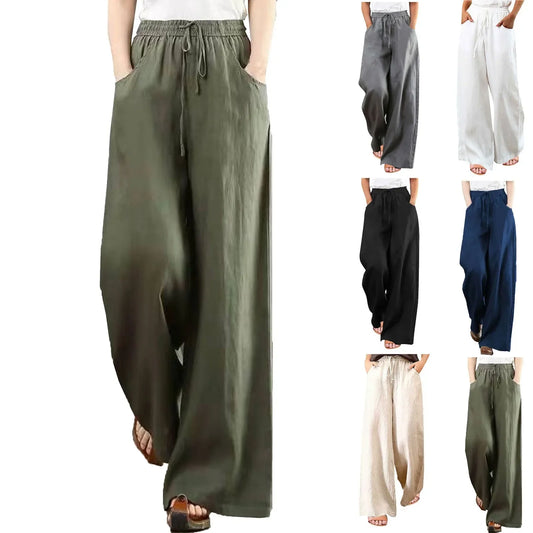 Linnen broeken dames met wijde pijpen – Relaxed fit