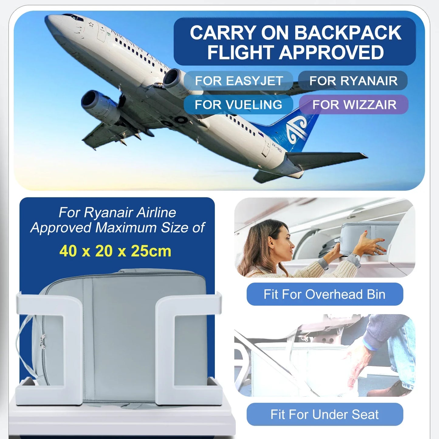 Handbagage rugzak 40x30x20 – Voldoet aan Ryanair-normen