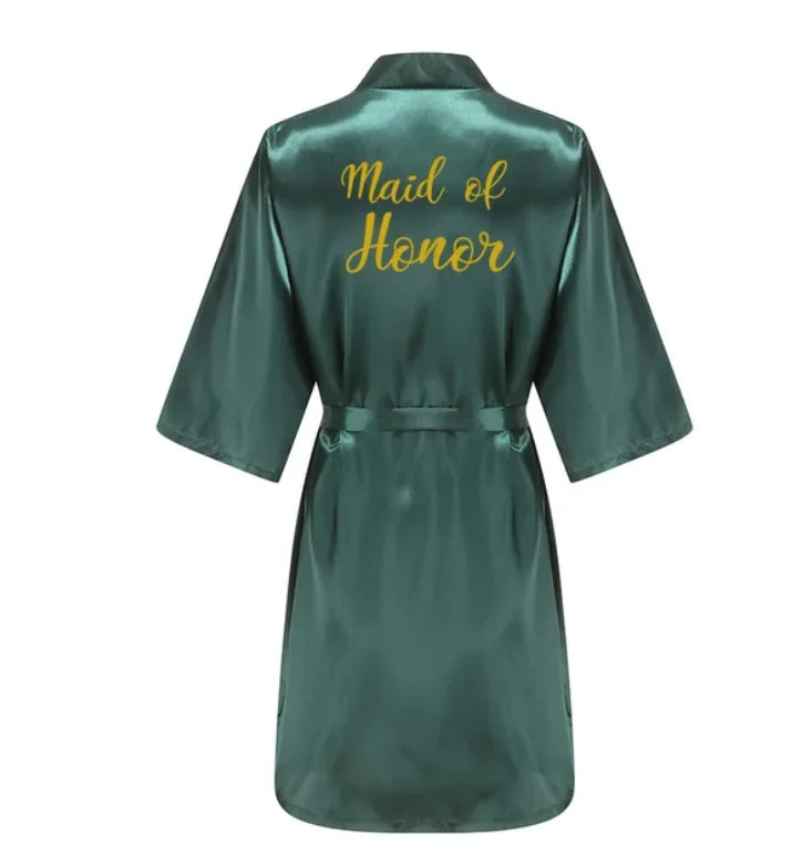 Ochtendjas dames zomer - Elegante zijde met gouden opdruk voor bruiloft