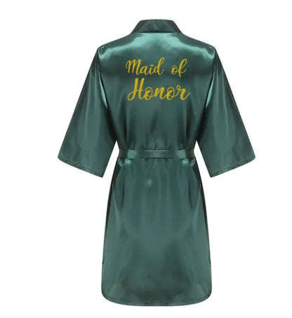 Ochtendjas dames zomer - Elegante zijde met gouden opdruk voor bruiloft