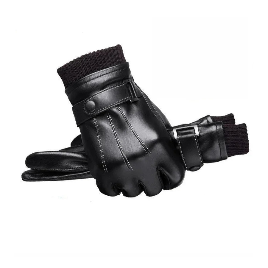 Zwartleren herenhandschoenen met elastische pols