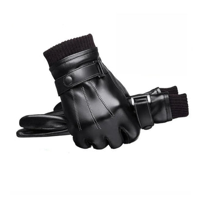 Zwartleren herenhandschoenen met elastische pols